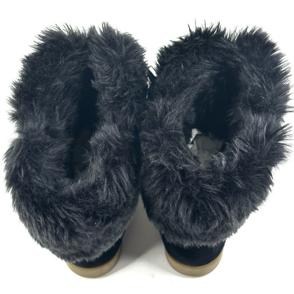 LANDS' END Mendota Black Suede Faux Fur Snow Boots Womens Size 7B Pull-On 420483 - Picture 9 of 11